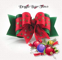 Dog Bow-Tiny Ties Christmas Green & Red Swiss Dot