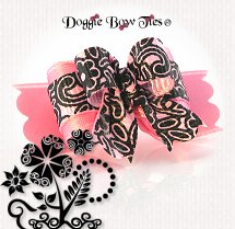 Dog Bow-Tiny Ties, Dusty Pink with Black Lace