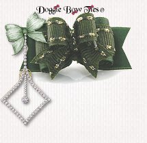Dog Bows-Tiny Ties, Gold Thread Fern Green