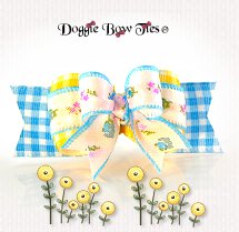 Dog Bow-Tiny Ties, Gingham Sweetness Blue and Yellow