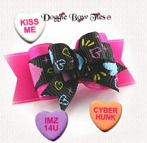 Dog Bow-Tiny Ties, Graffiti Hearts Black and Pink