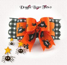 Dog Bow-Tiny Ties, Halloween Gingham Spiders