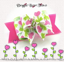 Dog Bow-Tiny Ties, Heart Flowers, Lime Green, Hot Pink