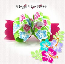 Dog Bow-Tiny Ties, Raspberry and Lime Hibiscus