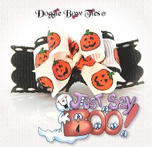 Dog Bow-Tiny Ties, Halloween, Black Stitches Pumpkins