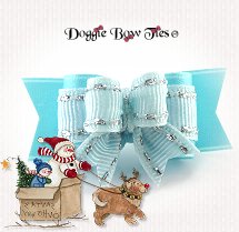 Dog Bow-Tiny Ties, Christmas Silver Thread Aqua