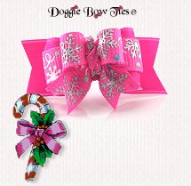 Dog Bow-Tiny Ties, Christmas, Hot Pink, Silver Snowflake