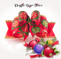Dog Bow-Tiny Ties, Christmas Red, Gold Green Balls