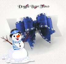 Dog Bow-Tiny Ties, Holiday, Christmas White and Royal Silver Tinsel