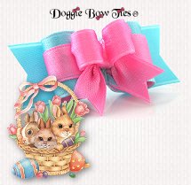 Dog Bow-Tiny Ties, Satin Easter Colors, Aqua & Pink