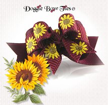 Dog Bow-Tiny Ties, Fall Sunflowers, Burgundy