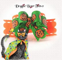 Dog Bow-Tiny Ties, Halloween Green Pumpkins