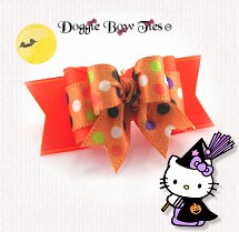 Dog Bow-Holiday Tiny Ties, Halloween, Orange Dots