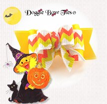 Dog Bow-Holiday Tiny Ties, Halloween, Gold Zig Zag