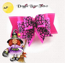 Dog Bow-Holiday Tiny Ties, Halloween, Hot Pink Spiderweb