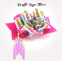 Dog Bow-Tiny Ties, Holiday, Happy Birthday, Hot Pink Candles