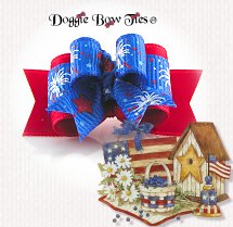 Dog Bow-Tiny Ties, Holiday, Patriotic Sparkler, Red and Blue
