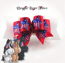 Dog Bow-Tiny Ties, Patriotic Stars, Red and White
