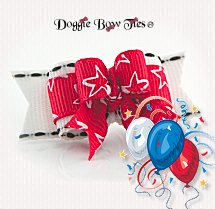 Dog Bow-Tiny Ties, Red Stars, White, Patriotic