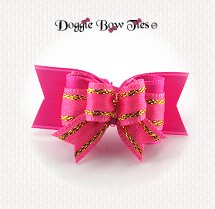 Dog Bow-Tiny Ties, Hot Pink with Gold