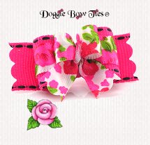 Dog Bow-Tiny Ties-Hot Pink Roses Saddle Stitch