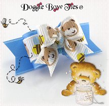 Dog Bow-Tiny Ties, Blue, Honey Bee Bear