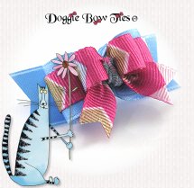 Dog Bow-Tiny Ties, Icey Blue Chevron Stripes