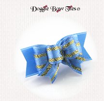 Dog Bow-Tiny Ties, Light Blue & Gold