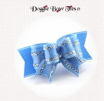 Dog Bow-Tiny Ties, Light Blue & Silver