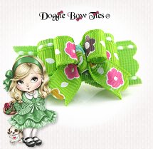 Dog Bow-Tiny Ties, Lime Spring Flowers