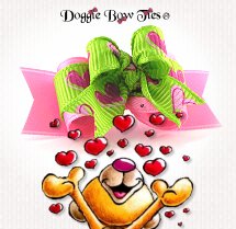 Dog Bow-Tiny Ties, Pink & Lime Hearts