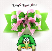 Dog Bow-Tiny Ties, Lime Green and Pink Turtles