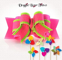 Dog Bow-Tiny Ties, Lollipop Hot Pink and Lime