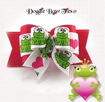 Dog Bow-Tiny Ties, Love Frogs, Red