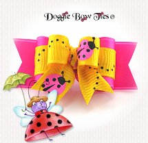 Dog Bow-Tiny Ties, Ladybug, Gold and Hot Pink