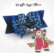 Dog Bow-Tiny Ties, Navy Blue Snowflake, Christmas
