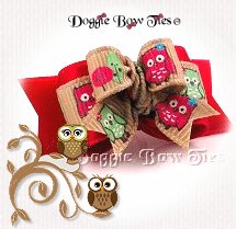 Dog Bow-Tiny Ties, Owls, Red and Green