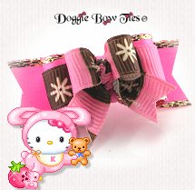 Dog Bow-Tiny Ties, Pink and Brown Color Block