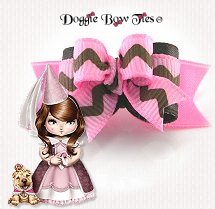 Dog Bow-Tiny Ties, Pink and Brown, Ric Rac