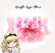 Dog Bow-Tiny Ties, Cotton Candy Pink Checkers