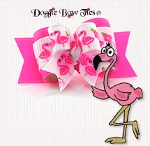 Dog Bow-Tiny Ties, Neon Pink Flamingo