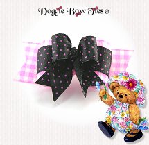 Dog Bow-Tiny Ties, Pink Gingham and Black Swiss Dot
