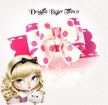 Dog Bow-Tiny Ties, Polka Dot Stitches Hot Pink