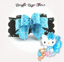 Dog Bow-Tiny Ties, Chocolate Brown and Turquoise Quatrefoil