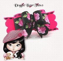 Dog Bow-Tiny Ties, Raspberry and Black Rose