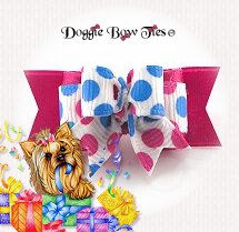 Dog Bows-Tiny Ties, Raspberry Circus Dots