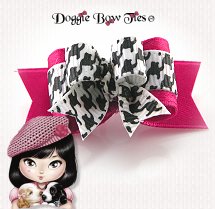 Dog Bow-Tiny Ties, Raspberry Houndstooth