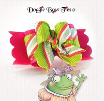 Dog Bow-Tiny Ties, Raspberry and Lime Diagonal Stripes