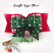 Dog Bow-Tiny Ties, Red Gingham Christmas Holly