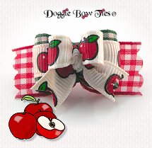 Dog Bow-Tiny Ties, Red and Green Gingham, Country Apples